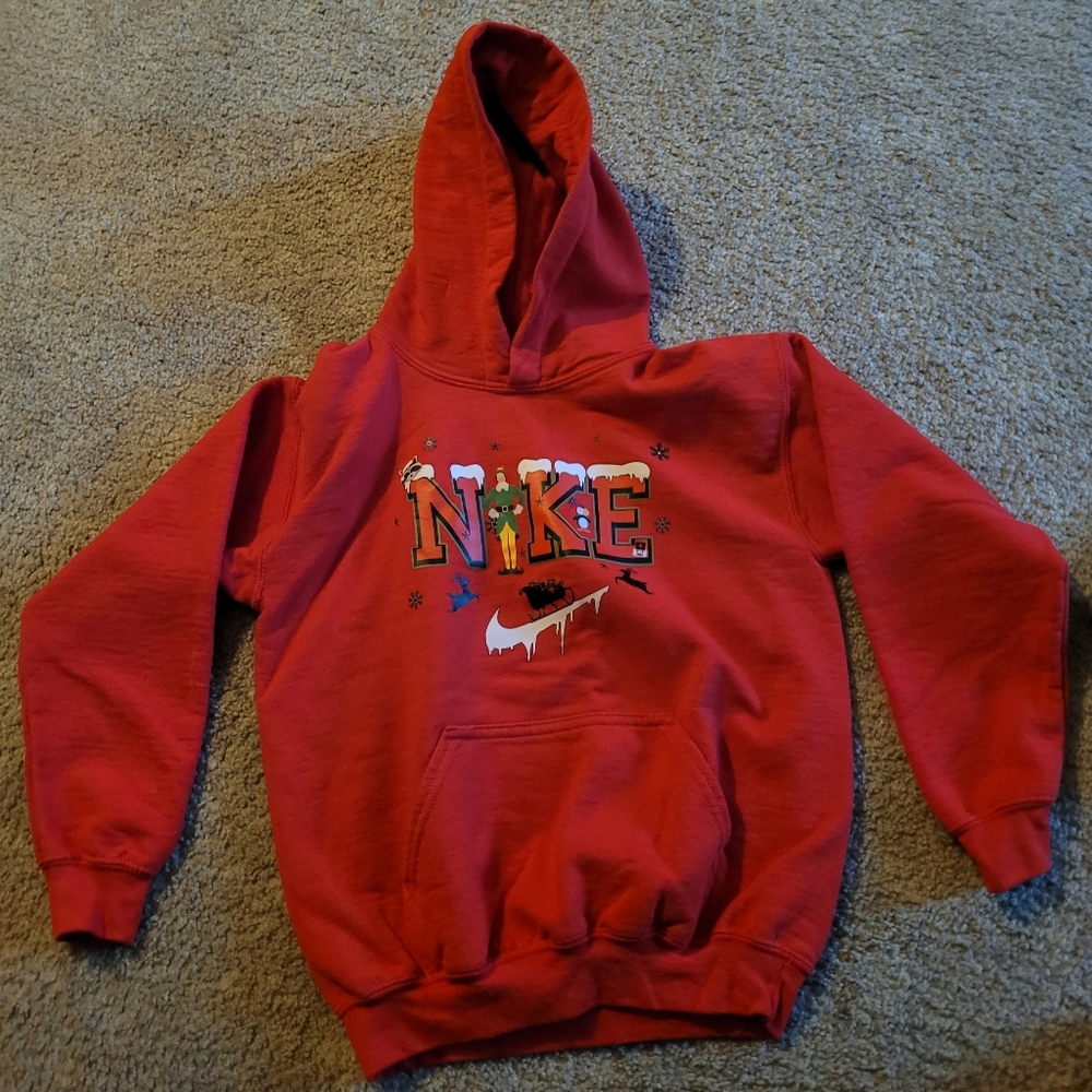 2 Cute holiday shirt bundle, "Nike" pullover hoodie, Justice sweater.